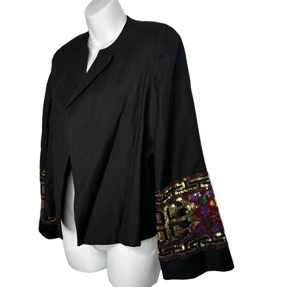 Vintage Lillie Rubin 100% Woolen Aztec Sequin Open Front Blazer Size 8 - Picture 10 of 13